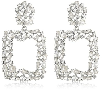 EVER FAITH Damen 6 Farben Groß Strass Kristall Quadrat Geometrische Statement Trapezförmige Ohrringe für Party Hochzeit Klar Silber-Ton