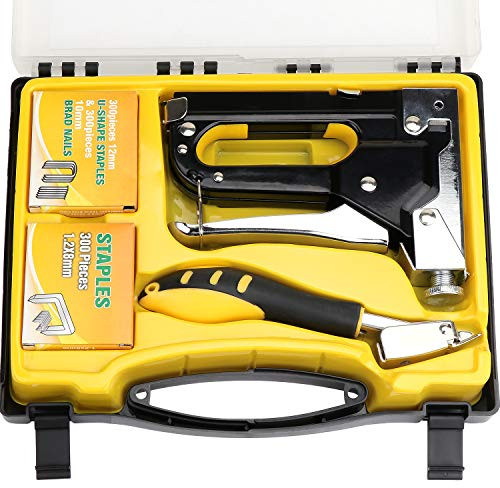 Aussel Robuste Heftpistole mit Klammerentferner-Set, 3-in-1-Tackerpistole, 3-Wege-Handnagelpistole mit 900 Klammern für Polstermöbel, Befestigungsmaterial, Dekoration, Tischlerei, Möbel