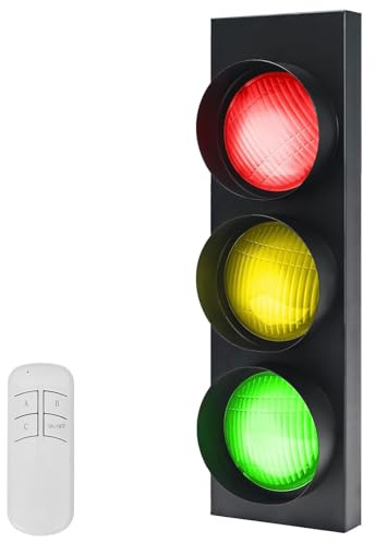 Varning trafiksignal vägglampa – röd, grön, gul LED inomhusskyltar med fjärrkontroll – järnskans spotlight för barn, café, bar, dagis