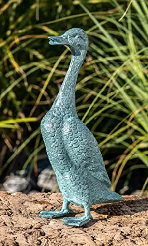 IDYL Bronze-Skulptur Ente | 35x10x25 cm | Tierfigur aus Bronze handgefertigt | Gartenskulptur oder Teich-Dekoration | Hochwertiges Kunsthandwerk | Wetterfest
