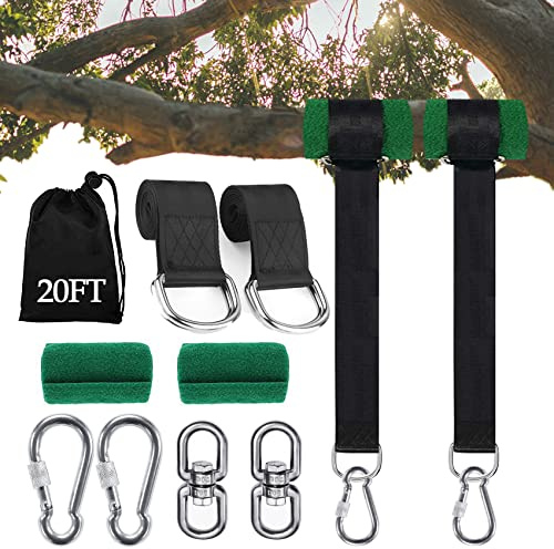 Werfeito Extra Lange Baumschaukelgurte, 90 cm, 2,4 m, 3 m, 6 m, 9 m, Baumschaukel-Hängegurt-Set, hält 2268 kg, mit Baumschutz, robuster Karabiner und Drehgelenk, perfekt für Schaukeln und Hängematten