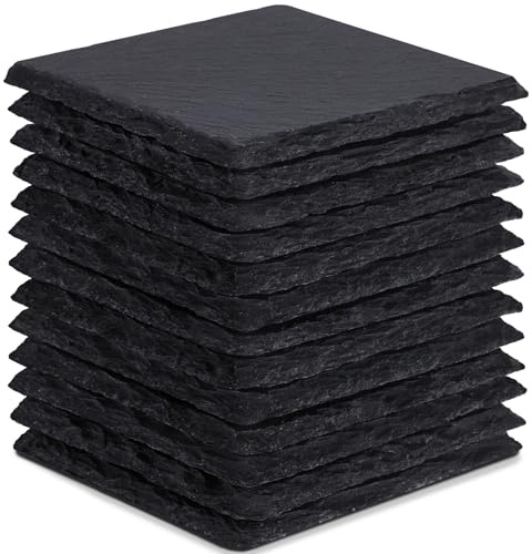 13 Pieces Slate Drink Coasters, GOH DODD 4 Inch Black Coasters Stone Coaster Set, Laser Engraving Blanks with Anti-Scratch Bottom for Home Office Kitchen Bar Housewarming Gifts Wedding Party, Square