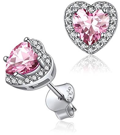 ChicSilver Joyería Mujer Pendientes Circonitas Corazón Plata 925 Turmalina