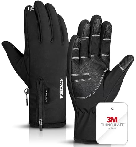 krosa Winter Gloves For Men Women Made with 3M Thinsulate, Waterproof Ski Gloves for Cold Weather with 10 Touchscreen Fingers