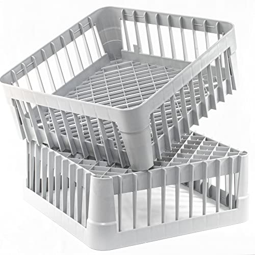 Gastronette 2 Spülkorb Spülmaschinenkorb Gläserkorb Korb für Spülmaschine Gläser Tassen Bestecke Teller 40x40 cm Höhe 15cm Mischgutkorb grob ideal für die Gastronomie ineinander stapelbar Grau