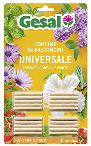 GESAL Concime in Bastoncini Universale, Per Piante in Vaso, da Appartamento, Balcone e Giardino, Con Guano, 20 Bastoncini (18 g)