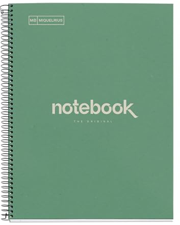 Miquelrius - A4 Recycling-Notizbuch, 80 Blatt 80 g/m², 7 mm liniert, Notizbuch aus Recyclingpapier (Post-Consumer-Recycling), 1 Farbstreifen, 4-fach gelocht, Recycling-Umschlag, ECO Minze