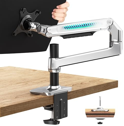 Ergounion Monitor Halterung für 13-40 Zoll Flach- und Curved-Bildschirme, Einstellbare VESA Tischhalterung für 1 Monitor, Silber