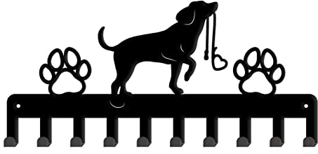 SUPERDANT Dog Key Holder with 10 Hooks Paw Prints Key Hangers for Hanging Dog Leash Black Metal Leads Collars Wall Mounted Keys Rack Housewarming Gifts for Pet Lovers 25x10cm