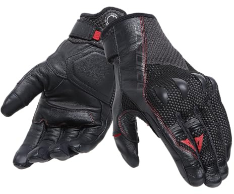 Dainese - Karakum Ergo-Tek Magic Connection Gloves, Guantes Moto Verano, Guantes Hombre Tejido Ventilado y Elástico, Palma Cuero, Protectores Nudillos, Negro/Negro, XL