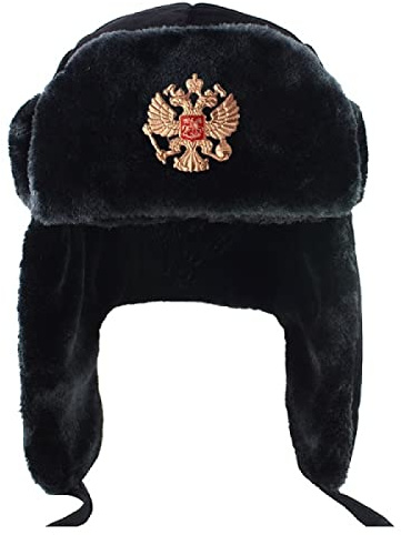 DEPAJA Russische Mütze Russland Uschanka Bombermütze Frauen Mann Sowjetarmee Militärabzeichen Wintermütze Kunstpelz Ohrenklappe Schneekappe Trapper Bombermütze, Adlerabzeichen, Einheitsgröße