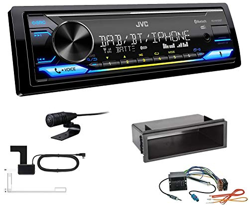 JVC KD-X472DBT 1-DIN Autoradio Bluetooth USB inkl DAB Antenne Einbauset passend für Volkswagen VW Polo 9N bis 2009 schwarz mit Quadlock