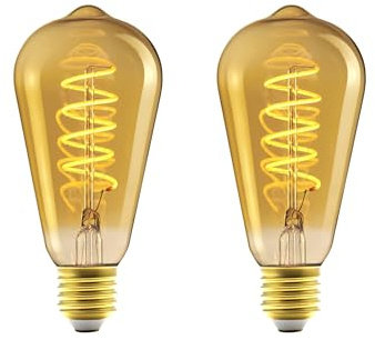 Amazon Basics Vintage-LED-Birne, E27, antiker Stil, Retro-Bernsteinglas, ST64, 4 W (entspricht 25 W), 1800 K, ultrawarmes Licht zur Dekoration, 2 Stück