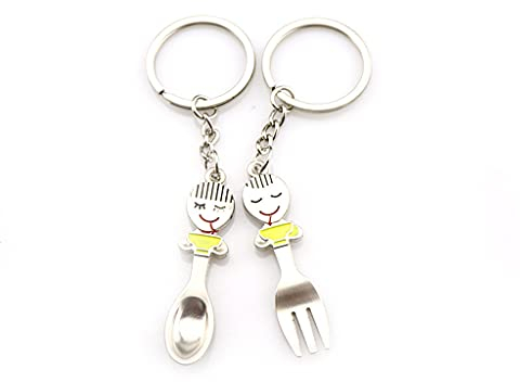 Porte-clés de voiture en métal avec pendentif en forme de fourchette et cuillère - Cadeau adorable de qualité et pratique - Taille M - Autres pierres précieuses, conforme à l'image., M