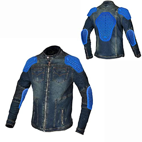 Erwachsene Protektor Off Road Jacke Mit Gepolsterter Rüstung, Herren Motocross Motorradrennen Jeans Motorradjacke (Color : Blue, Size : 3XL)