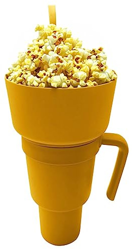 SHEETA Cup Bowl Combo, Snack Drink Cup 2 in 1 with Straw, Stadium Tumbler Popcorn Cup Snack Cup Multifunctional Cup for Travel Movie Night (Yellow)