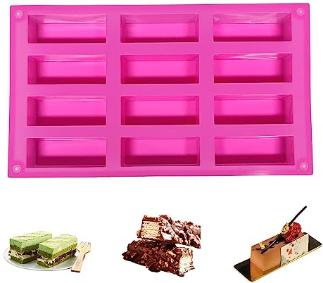 XCSJ Müsliriegel Backform, Riegel Silikonform, Mit 12 Mulden, Gießformen Rechteck, Silikonform Riegel für Müsliriegel, Energieriegel, Brotbrot, Brownie, Schokolade (Rosa)