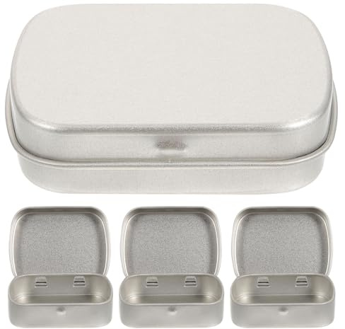 SEWACC Kleine Metalldose Mit Deckel 4Er Set Blechschachtel Aus Zinnplatten Für Schmuck Süßigkeiten Tee Trockenfutter Geschenkbox Rechteckig 2.28X1.77X0.59In