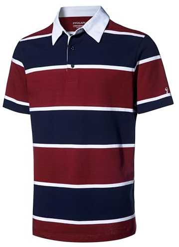 Men's Short Sleeve Polo Shirts for Men Casual Collared Striped Rugby Shirts for Mens Soft Pique Cotton Dry Fit Golf Polo Shirts for Men, L