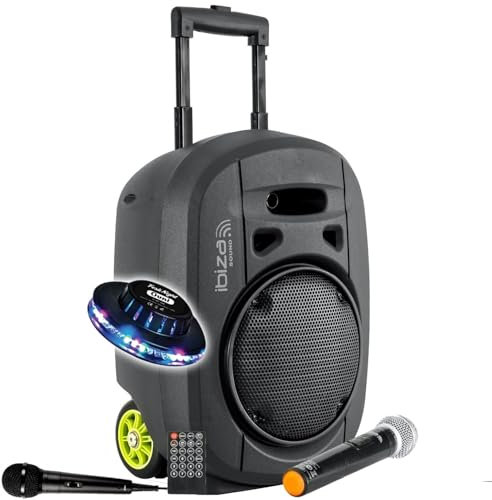 Enceinte Active Portable Ibiza Sound PORT8VHF-MKII-TWS, Autonome 8 400W USB Bluetooth, TWS, 1 Micro VHF+1 Micro Fil, Ovni LED