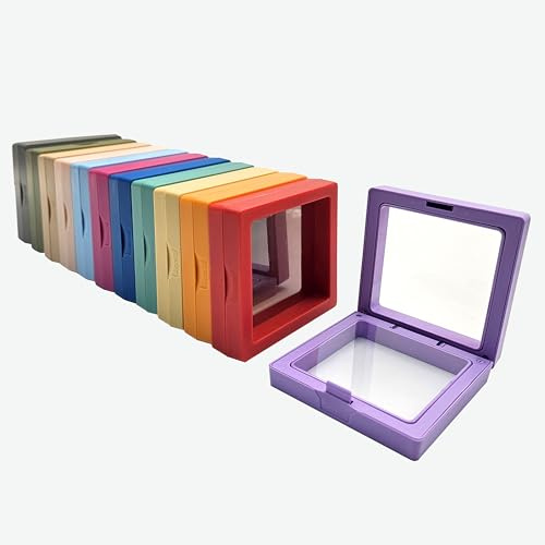 ailison 12PCS 3D Floating Frame Display Stand, Jewelry Box, Gift Box, Ornament Organizer, Small Travel Jewelry Box, PE Film Anti-Oxidation, Suspended Display Box Stackable (Multicolour, 2.75 * 2.75)