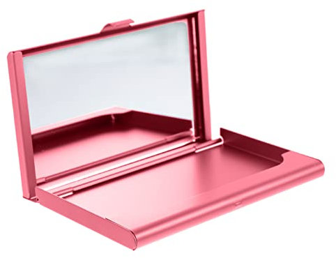 VILLCASE Eleganter Damen Kartehalter Aluminium Mit Integriertem Schminkspiegel Vielseitiger Kartenorganizer Kreditkartenetui in Rosa Schlankes Visitenkartenetui Für Büro Und Alltag