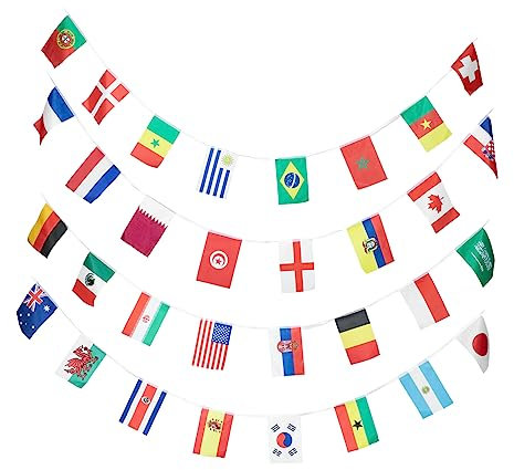 Milisten Internationales Wimpelbanner Aus Polyester Länderflaggen Girlande Für Dekoration Party Und Festivals Für Garten Bar Und Fenster