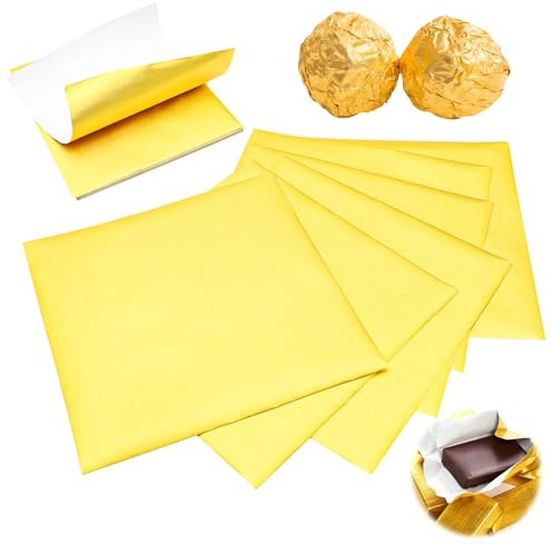 NVGFTG 100 Stück Goldfolie Papier Wrapper 20 x 20 cm Schokoladenpapier | Alufolie Papier Goldene Aluminiumfolie Schokolade Verpackungen Papier Quadratisch Bonbonpapier für DIY-Verpackungen