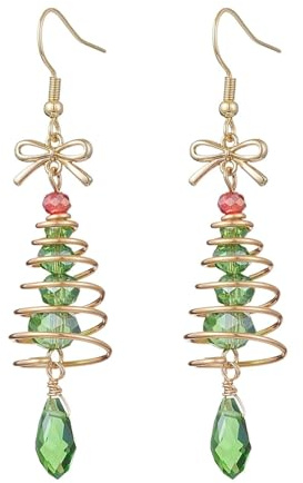 Gold und Grün Glas Weihnachtsbaum baumeln Ohrringe Mädchen Ohrringe mit Edelstahl-Haken Damen Weihnachtsschmuck Weihnachten Party Wichteln, Einheitsgröße, Glas Edelstahl, Kein Edelstein