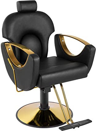 Professioneller Barber Salon Stuhl mit Höhenverstellung und 360° drehbarem Multifunktions-Haarstylistenstuhl zum Shampoonieren und Tätowieren, Schwarz