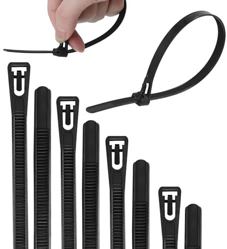 150PCS Black Releasable Cable Ties, 7.6x250mm Reusable Heavy Duty Nylon Strong Cable Ties, Strong Nylon Zip Ties Wraps for Home Office Garage and Workshop