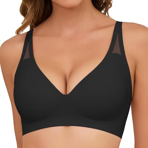 Xnova Soutiens-Gorge sans Armature en Dentelle Brassière Femme Push Up Rembourré Col en V Classiques Brassiere sans Coutures Minimiseur Forte Poitrine