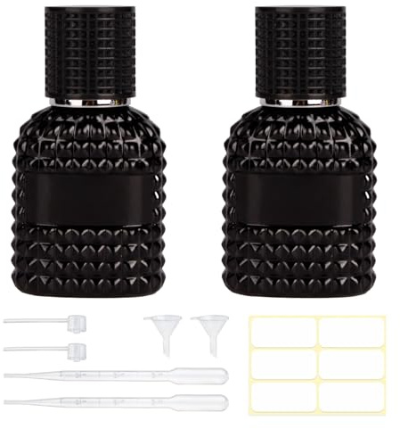 HXRYAGi 2 Pack 30ml Perfume Spray Bottles Empty, Refillable Glass Fine Mist Atomizer, Portable Travel Perfume Atomizers Fragrance Containers Sprayer for Cleaning, Essential Oils, Liquids (Black)