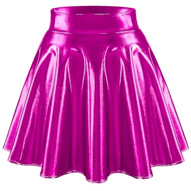 Bridesmay Falda Skater Acampanada para Mujer - Falda Corta Elástica Brillante con Talle Alto para Fiesta, Noche de Discoteca y Baile TJ Fushia S