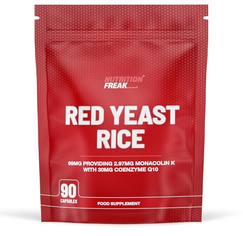 Nutrition Freak Red Yeast Rice Capsules Providing 2.97mg Monacolin K & Coenzyme Q10-90 Capules UK Made