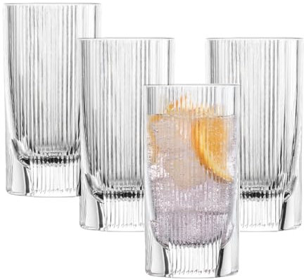 Schott Zwiesel vaso largo Fave (juego de 4), vaso moderno para bebidas largas con borde estriado y recortes, vasos de cristal aptos para lavavajillas (nº de artículo 124305)