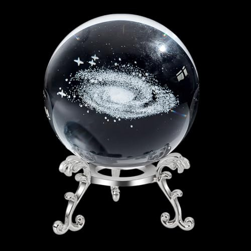 PLIGREAT 3D Sonnensystem Kristallkugel mit Ständer, Glas Laser gravierte Kugel Sonnensystem Modell Dekor Glaskugel Briefbeschwerer für Astronomie-Liebhaber Weltraum Planet Home Decor Handwerk, 60 mm