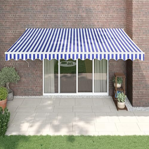 IKAYAA Toldo Retráctil 4.5 x 3 m, Toldo Enrollable Aluminio y Tela,Toldo Articulado Retractil con Brazo, Toldos Exterior Terraza Enrollable Azul y Blanco