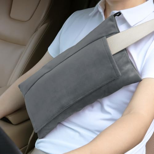 AmazeCov Super Soft Seatbelt Pillow, Seat Belt Pillow for Mastectomy Post-Surgery, Seat Belt Cushion for Heart Surgery Recovery, Hysterectomy Abdominal Incision Recovery Seatbelt (Dark Gray, Large)