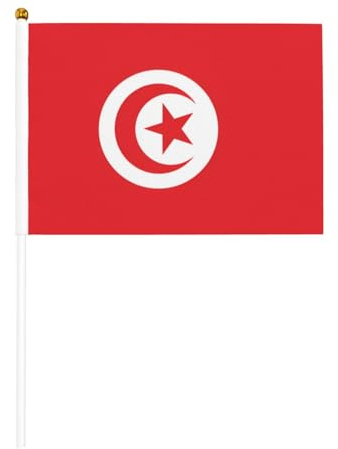 Lot de 6 et 12 mini drapeaux de la Tunisie sur bâtons - Durable - 14 x 21 cm - Pour cour, jardin et décoration extérieure