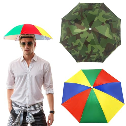 MUNSKT 2 Stück Regenschirmhut Faltbarer Sonnenschirm-Hut mit Elastischem Band Camouflage Wassermelone Muster für Outdoor-Angeln Golf Aktivitäten
