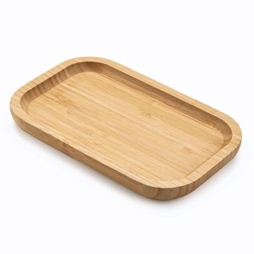 1PC Bambus Tablett Rechteckig,25x14x2cm Serviertablett aus Holz für Küche,Bad,Schminktisch & Kosmetik Multifunktionales Bambus Untersetzer und Organizer für Sukkulenten,Toilettentank Tablett und mehr