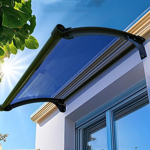 Tenda da sole blu con staffa in metallo e grondaia di drenaggio, protezione UV e pioggia, tettoia per patio e porta (60 x 300 cm), perfetta per spazi esterni