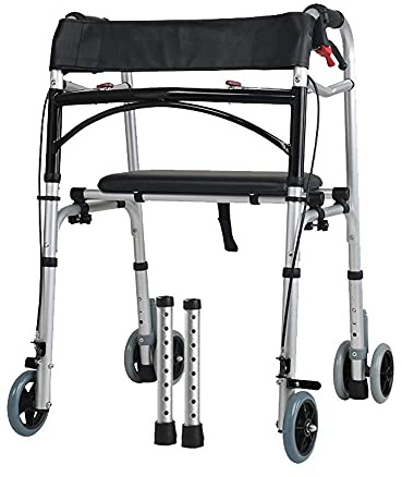 VGVSBG Andador Plegable con Ruedas, Taburete para Patas de muleta para Ancianos, Andador multifunción con Asiento para Personas Mayores