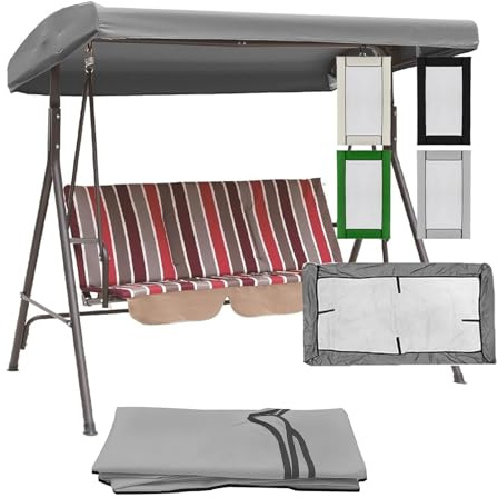 Heavy Duty Waterproof Swing Chair Canopy Replacement for 2 & 3 Seater - UV Resistant Rip Proof Outdoor Cover for Patio Porch & Garden (Gray 191x120x18/23cm)