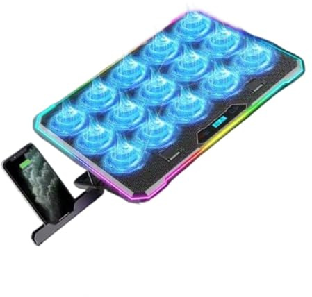 Almohadilla de refrigeración para portátil de alto rendimiento con 13 ventiladores, adecuada para portátiles de 14 a 21 pulgadas, 8 ángulos, ranura para teléfono, enfriadores LED para laptop