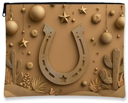 Trousse de maquillage en forme de fer à cheval, pochette de voyage vintage rustique pour femme, petite trousse de toilette portable en toile avec fermeture éclair, trousse de toilette pour festival