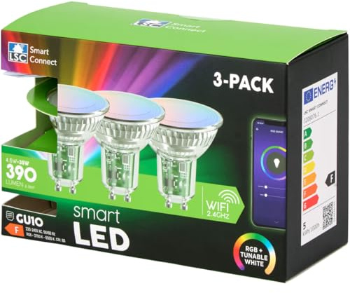 Générique LSC Smart Connect (Lot de 3) Ampoules LED Connectées GU10 WiFi - Dimmable, RGB & Blanc Variable (2700K-6500K) - 4.5W 390lm - Compatible Commande Vocale et Application LSC