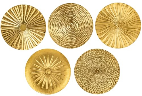 Oairse set om 5 boho guld väggskulpturer rund väggdekoration metall väggdekoration dekorationer 3D metallbilder moderna konstverk för hem vardagsrum matsal sovrum kök korridor (30 cm x 30 cm)