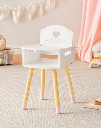 ROBOTIME Trona de madera para muñecas con bandeja fija para muñecas de 16 a 18 pulgadas, trona para muñecas, muebles de madera para alimentación imaginativa, serie Ballet Fairy – Rosa